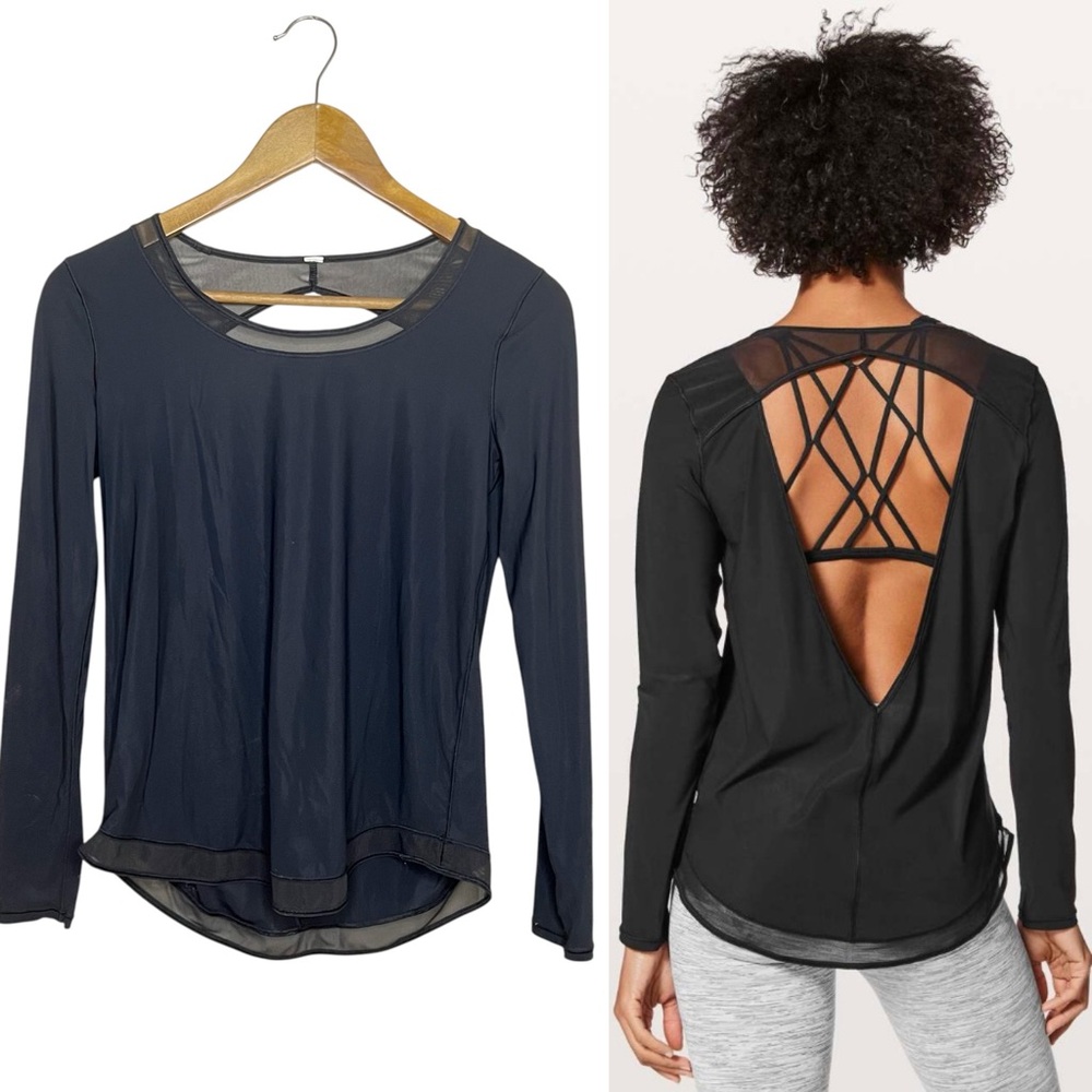 Lululemon Mix & Mesh Black Long Sleeve Top Open Back Yoga Activewear S / M